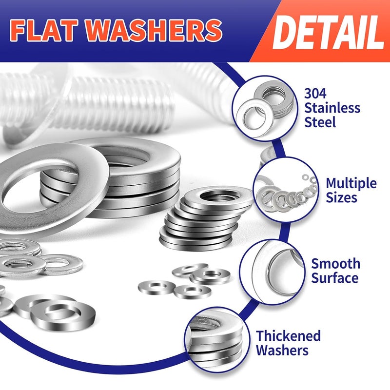 Magicave Store 1100 Pcs Flat Washers Assortment Kit – 304 Stainless Steel, 9 Metric Sizes (M2–M12), Metal Washers for Screws and Bolts – Ideal for Automotive, Construction, Industrial, and DIY Use - Image 5