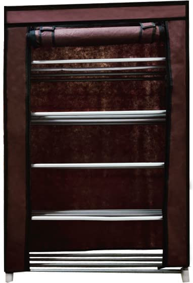 SANAMSTORE SANAMSTORE Open 5 Tier Metal Pipe With NonWoven 100GSM Fabric Cover ShoeClothToyBooks RackBrown 30X55X93 Cm - Image 4