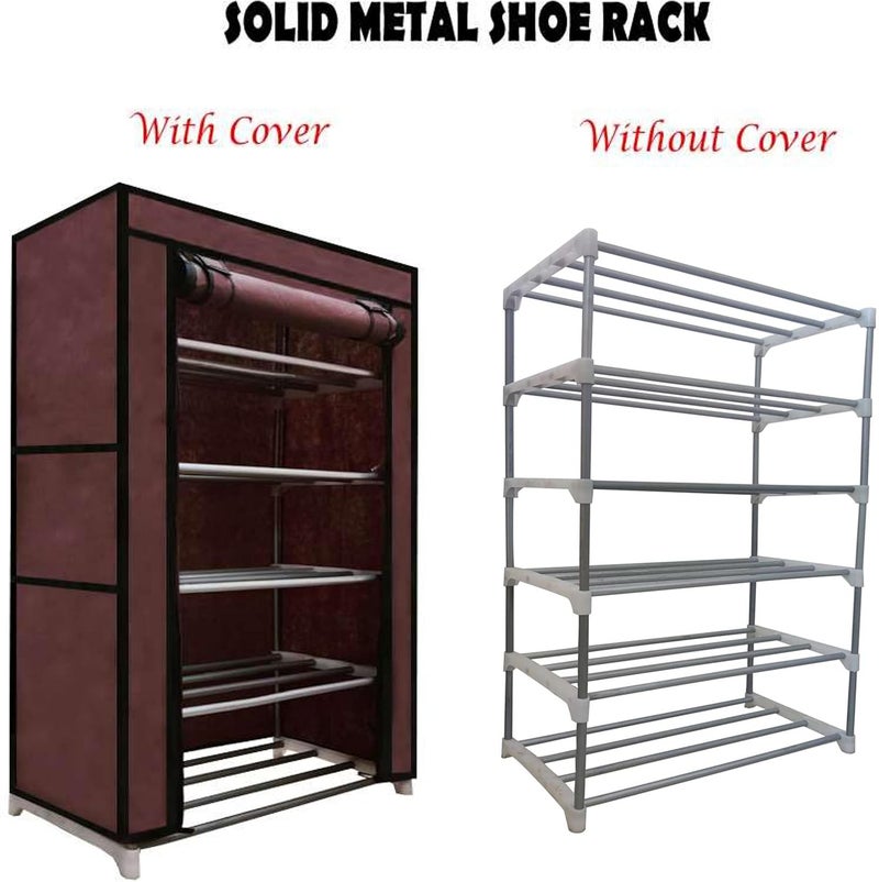 SANAMSTORE SANAMSTORE Open 5 Tier Metal Pipe With NonWoven 100GSM Fabric Cover ShoeClothToyBooks RackBrown 30X55X93 Cm - Image 2