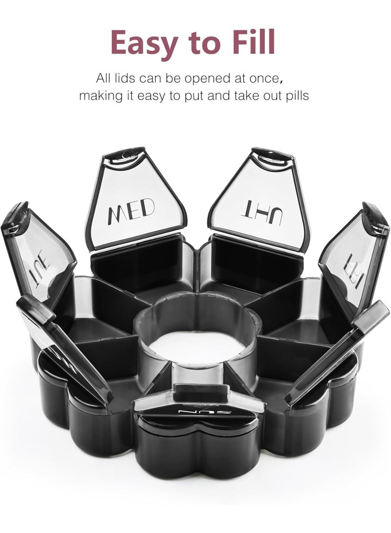 Large Pill Organizer 7 Day, Pretty Weekly Pill Box Case, Girly Medicine Dispenser Container for Vitamin, Gummy, Medication, Supplement (Black) - Image 5
