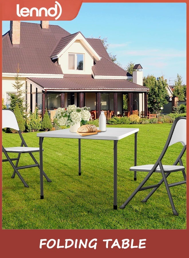 LENND 86cm Folding Table, Portable Square Folding Card Table with Collapsible Legs & Carrying Handle, Plastic Tables for Camping,Picnic, Office, Party, White - Image 2