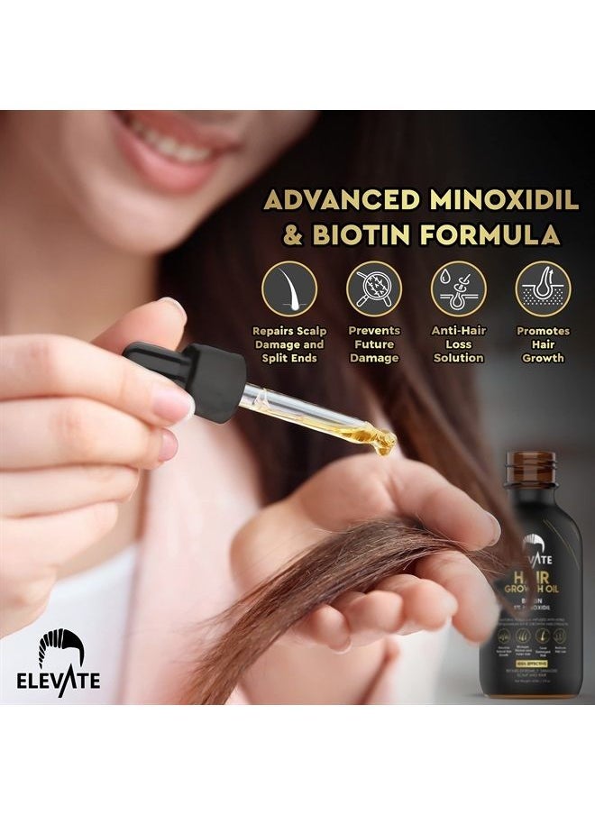Elevate - ELEVATE Hair Growth Oil - Biotin Serum & 5% Minoxidil Treatment for Stronger Thicker Longer Hair – Natural Hair Growth Thickening Treatment - Stop Thinning & Hair Loss for Men & Women 1oz - Image 1