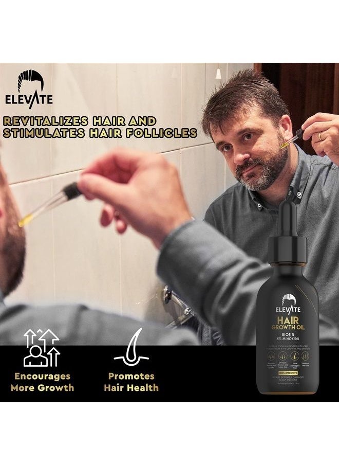 Elevate - ELEVATE Hair Growth Oil - Biotin Serum & 5% Minoxidil Treatment for Stronger Thicker Longer Hair – Natural Hair Growth Thickening Treatment - Stop Thinning & Hair Loss for Men & Women 1oz - Image 1