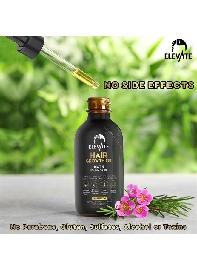 Elevate - ELEVATE Hair Growth Oil - Biotin Serum & 5% Minoxidil Treatment for Stronger Thicker Longer Hair – Natural Hair Growth Thickening Treatment - Stop Thinning & Hair Loss for Men & Women 1oz - Image 1