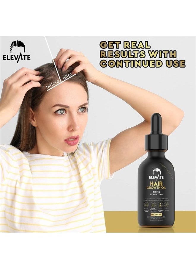 Elevate - ELEVATE Hair Growth Oil - Biotin Serum & 5% Minoxidil Treatment for Stronger Thicker Longer Hair – Natural Hair Growth Thickening Treatment - Stop Thinning & Hair Loss for Men & Women 1oz - Image 1