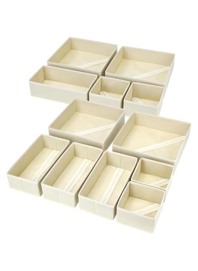 HOOKOR Drawer Organizer for Clothing, 12 Pack Fabric Drawer Organizer Bins, Foldable Sock Organizer for Drawer, Dresser Organizer for Clothes, Socks, Bra, Tie  - Image 1