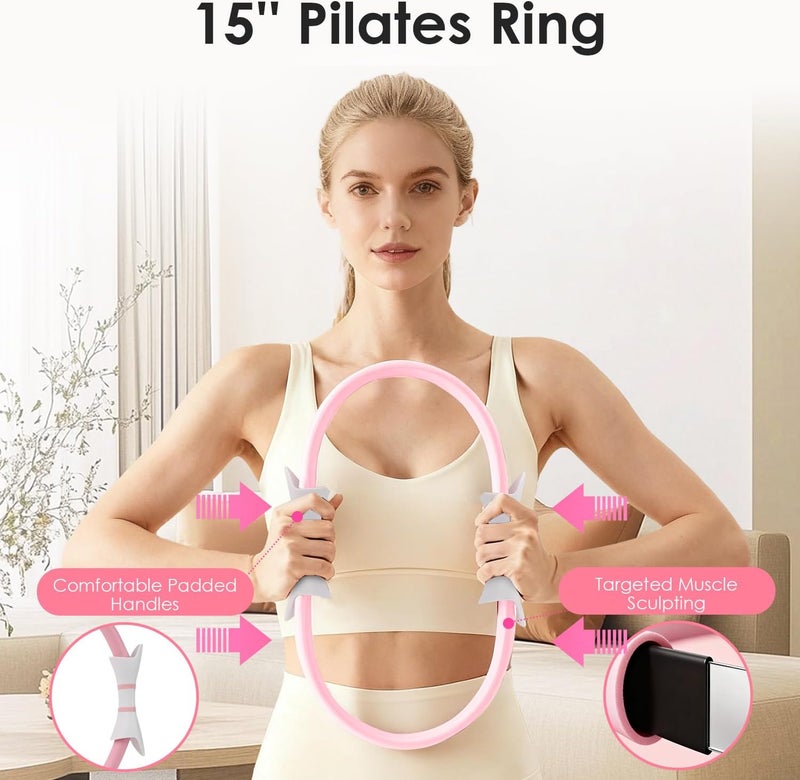 MIELIA 16 PCS Pink Pilates Ring and Ball Set for Women - Home Pilates Equipment Kit - Image 2