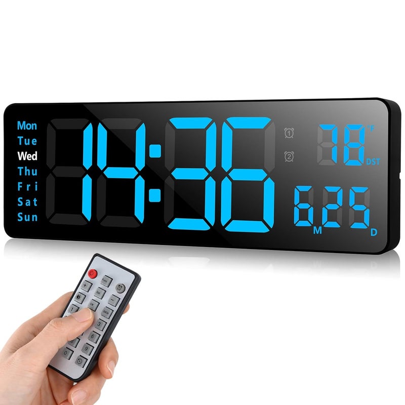 AnExer Digital Wall Clock with Remote Control 13 Inch LED Display Count Up Down Timer Adjustable Brightness Alarm Clock with DayDateTemp for Gym Home Office
