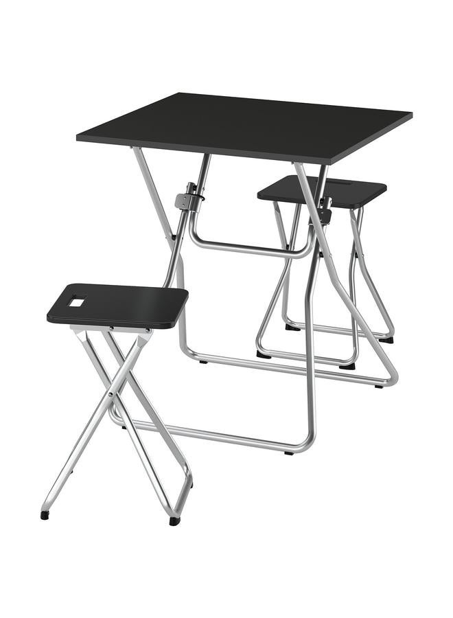 Zaboon Table And 2 Stools, Folding Black/Folding Black, 67X67 Cm - Image 1