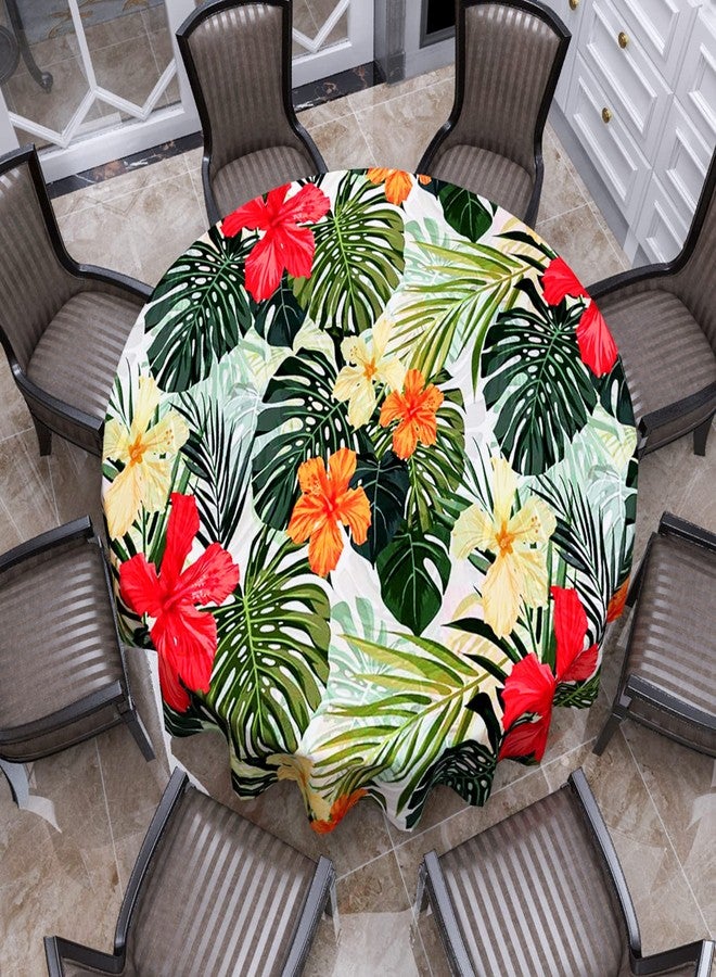 VVA Tropical Round Tablecloth, Hawaiian Palm Tree Hibiscus Flowers Plants Tablecloths, Aloha/Luau Theme Party, Wipeable Waterproof Table Cloth for Family Dinners Patio Outdoor/Outside Events 70x70 Inch - Image 2