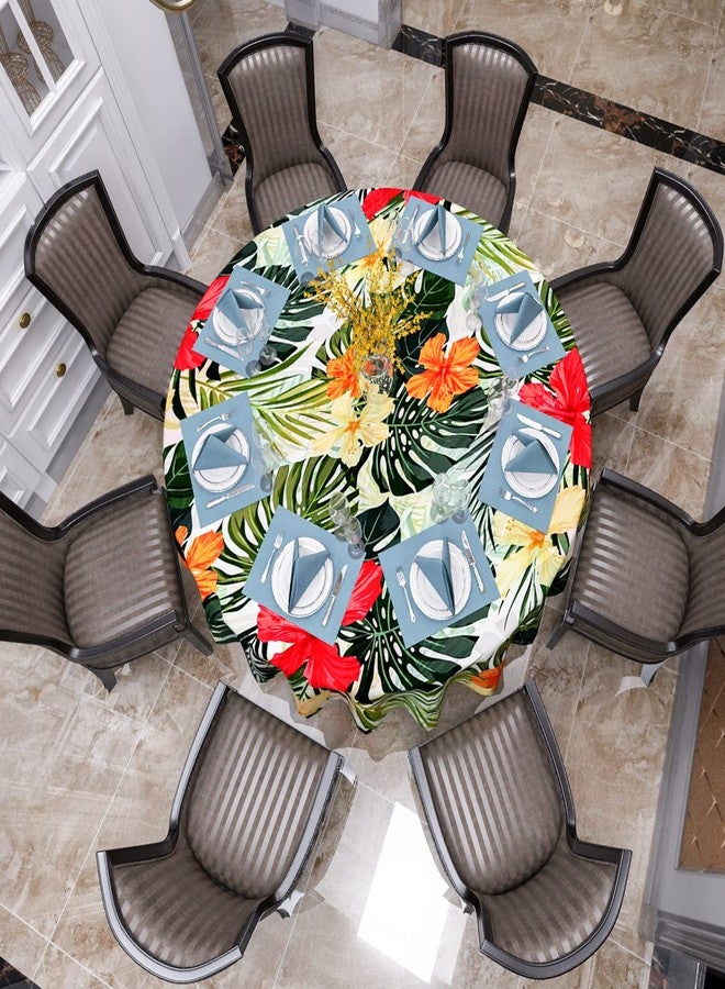 VVA Tropical Round Tablecloth, Hawaiian Palm Tree Hibiscus Flowers Plants Tablecloths, Aloha/Luau Theme Party, Wipeable Waterproof Table Cloth for Family Dinners Patio Outdoor/Outside Events 70x70 Inch - Image 4