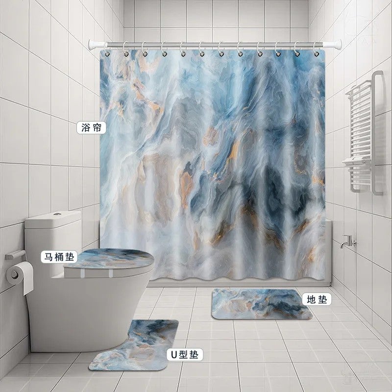 Y&D Modern 3D Digital Marble Decorative Shower Curtain and Toilet Set Cross-Border  Supply Waterproof Three-Piece Bath Mat - Image 1