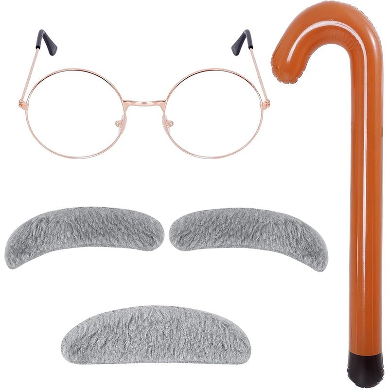 Dxhycc Old Man Costume Set for 100 Day of School Grandpa Costume Accessories Including Glasses Inflatable Cane Moustache and Eyebrows - Image 1