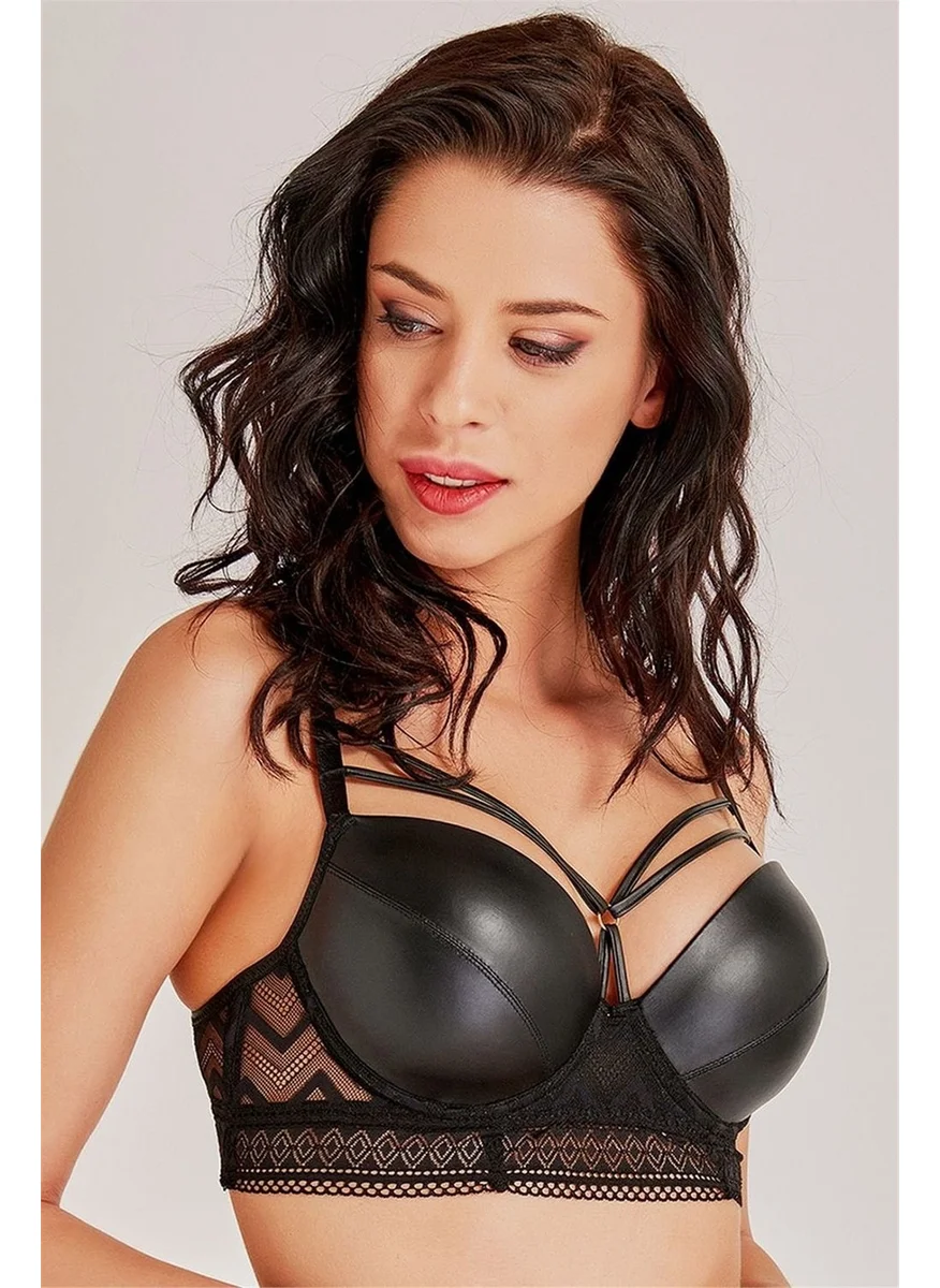 Magic Form 4748 Women's Black Leather Zigzag Lace Bra