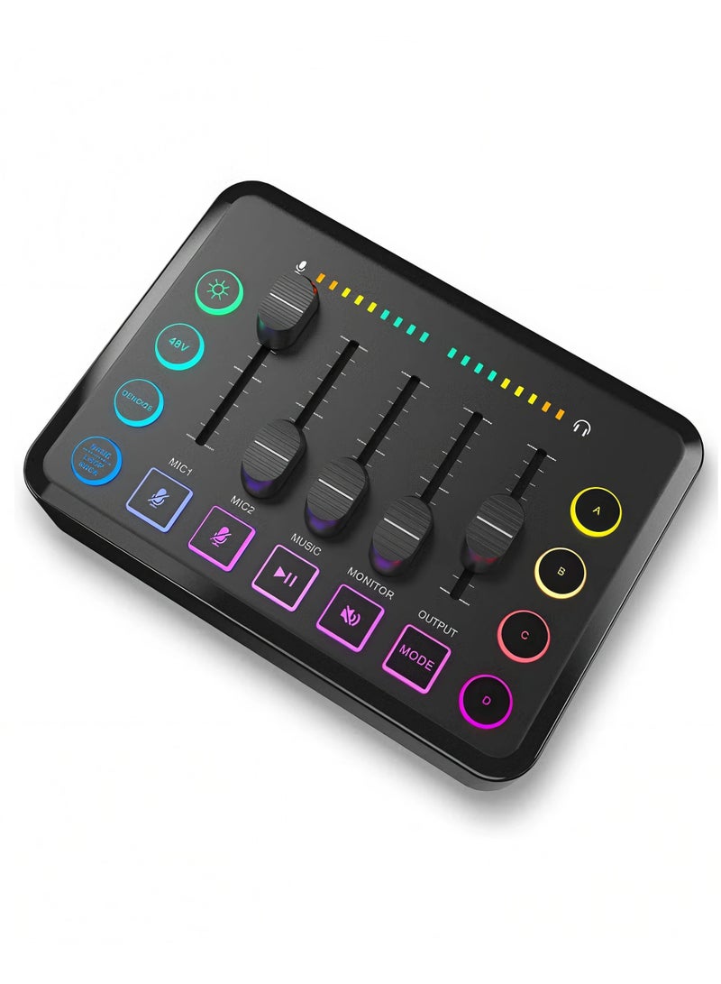 بطاقة صوت وخلاط ألعاب F9 RGB، واجهة صوت USB مع طاقة فانتوم 48 فولت، منفذ ميكروفون XLR، منزلق مستوى الصوت، تقليل ضوضاء DSP بزر واحد، يعمل فوراً مع الكمبيوتر والهاتف، للبودكاست والتسجيل والألعاب والبث المباشر على تيك توك ويوتيوب - Image 1