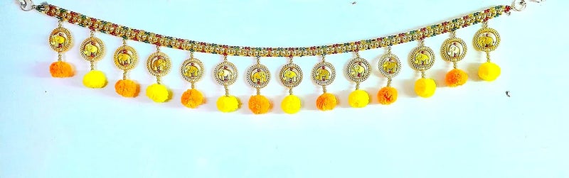 SUVIZAN ENTERPRISE SUVIZAN ENTERPRISE Bright Golden Round Ring Elephant Traditional Toran for Entrance Door Marigold Zula Bandhanwar Main Door Toran Size 3 Feet 36 Inch Matirial Plastic Also Use for Home Puja Mandir  - Image 4