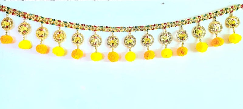 SUVIZAN ENTERPRISE SUVIZAN ENTERPRISE Bright Golden Round Ring Elephant Traditional Toran for Entrance Door Marigold Zula Bandhanwar Main Door Toran Size 3 Feet 36 Inch Matirial Plastic Also Use for Home Puja Mandir  - Image 2