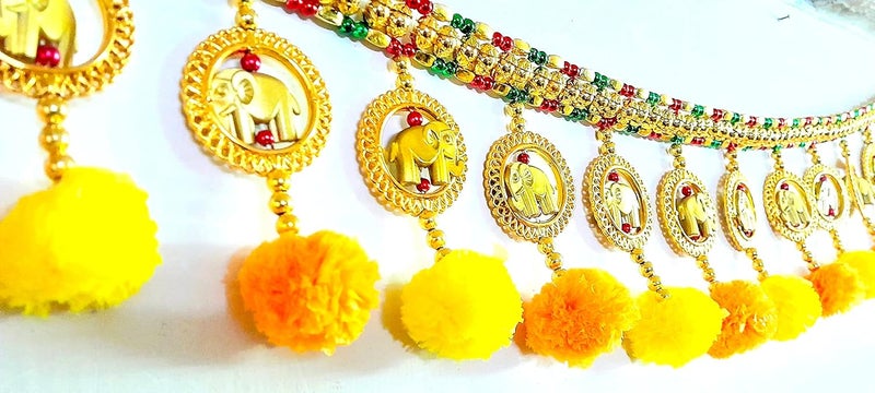 SUVIZAN ENTERPRISE SUVIZAN ENTERPRISE Bright Golden Round Ring Elephant Traditional Toran for Entrance Door Marigold Zula Bandhanwar Main Door Toran Size 3 Feet 36 Inch Matirial Plastic Also Use for Home Puja Mandir  - Image 3