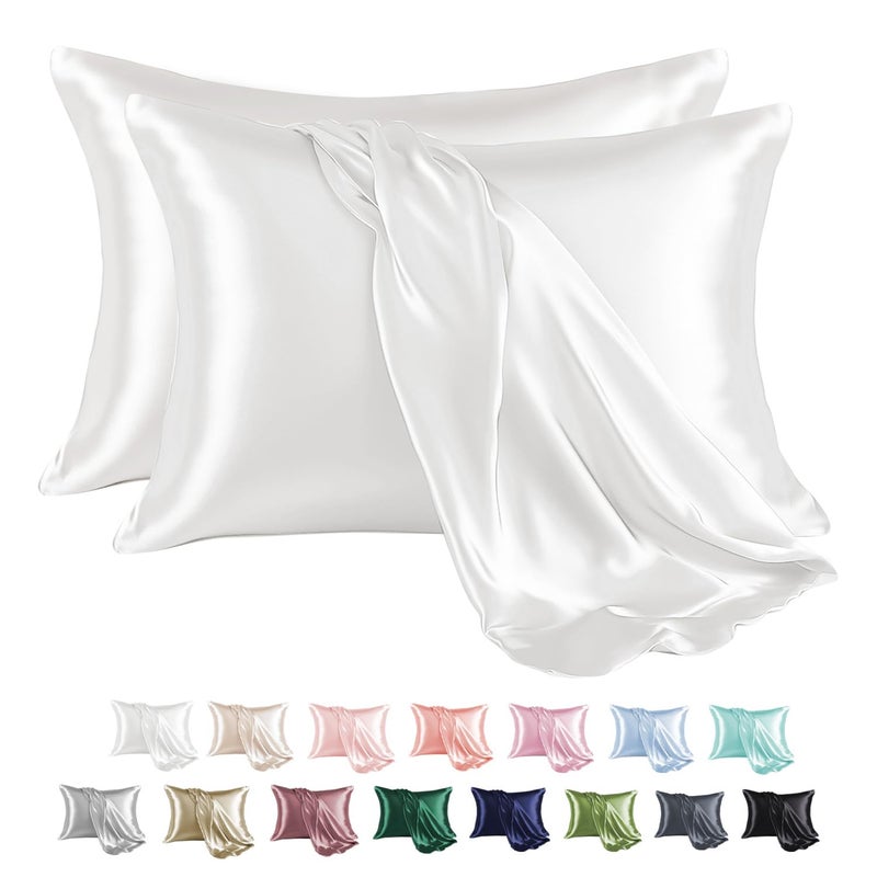 MRHM Satin Pillowcase for Hair and Skin Silk Satin Pillowcase 2 Pack Queen Size Pillow Cases Set of 2 Silky Pillow Cover with Envelope Closure 20x30 Ivory