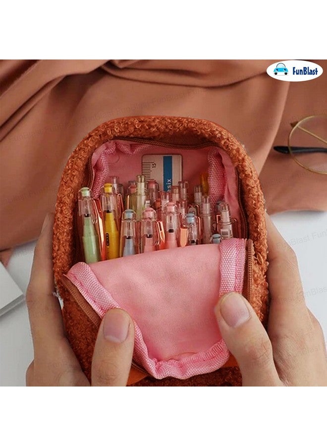 FunBlast Pencil Pouch for Girls - Cute Soft Plush Pouch for Girls, Multipurpose Zipper Pouch, Aesthetic Pouch for Girls, Kawaii Pencil Case, Cute Pouches for Girls, Return Gift for Kids (Darkbrown) - Image 5