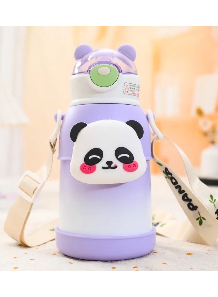 ريمي بيلا زجاجة ترمس أطفال على شكل باندا، مصنوعة من الفولاذ المقاوم للصدأ المعزول، بسعة 500 مل، مع شفاطة للأطفال بنفسجي - Image 2