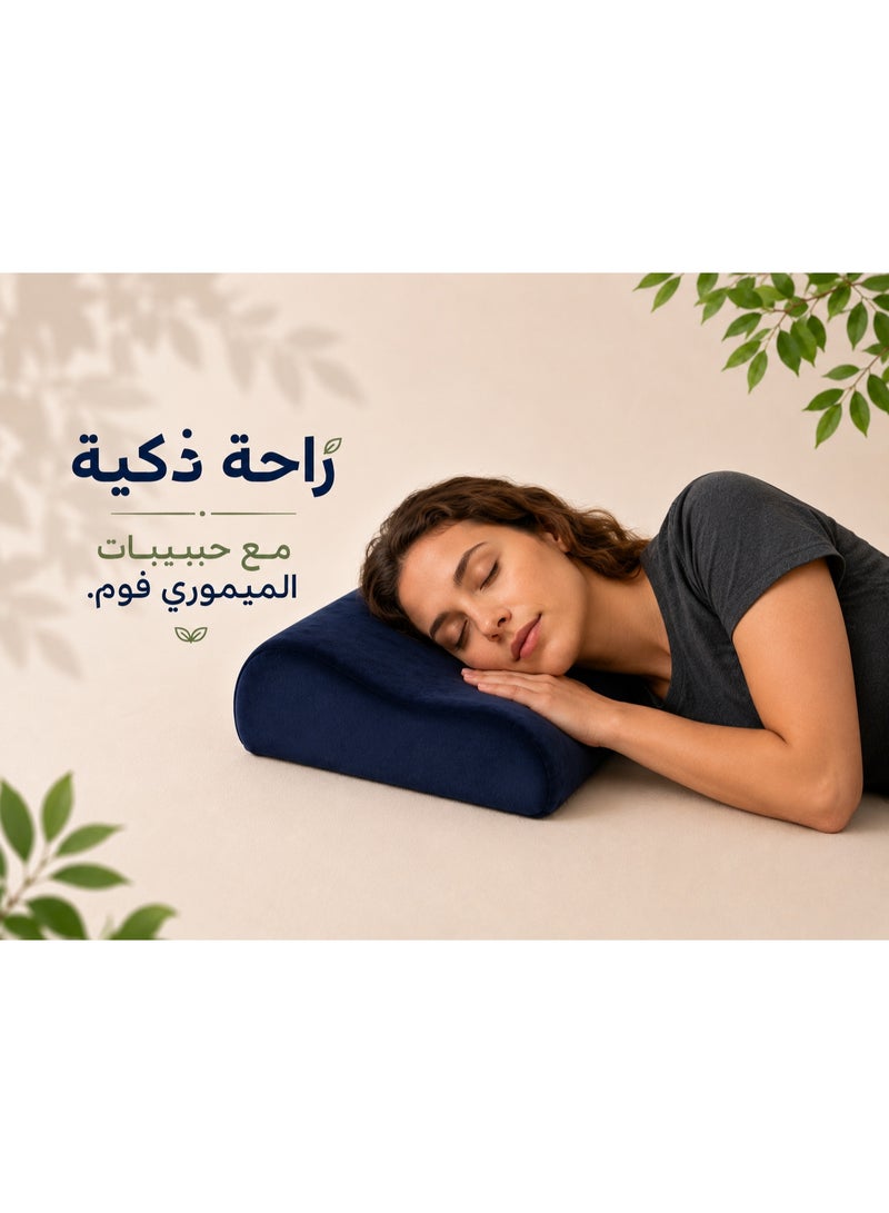 وسادة نوم ميموري فوم بتصميم كونتور مريح وسطح تدليك محبب تمنح دعماً متوازناً للرأس والرقبة مع غطاء قطيفة فاخر - Image 5