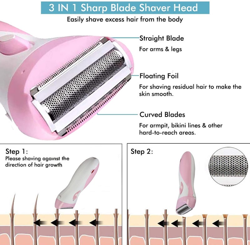 EVOLT Rechargeable Instant Painless Body Hair Remover Trimmer Double Razor Shaver for Under Arms, Bikini Line, Hands and Legs For Men And Women, Hair Remover Machine For Women(Pink) - Image 3