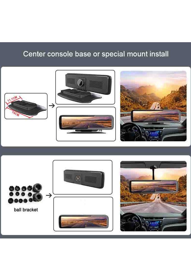 Furtey - 12 in IPS Display Touch Screen Tachograph , Dash Camera , All around  Camera Driving Recorder , 360°Wide Angle Support Night-Vision, Loop Recording ,Reverse monitoring , Time-mark Motion Detection etc - Image 1