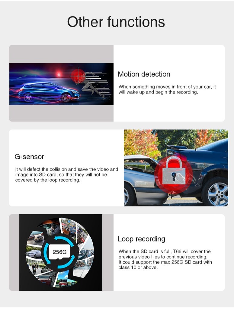 Furtey - 12 in IPS Display Touch Screen Tachograph , Dash Camera , All around  Camera Driving Recorder , 360°Wide Angle Support Night-Vision, Loop Recording ,Reverse monitoring , Time-mark Motion Detection etc - Image 1