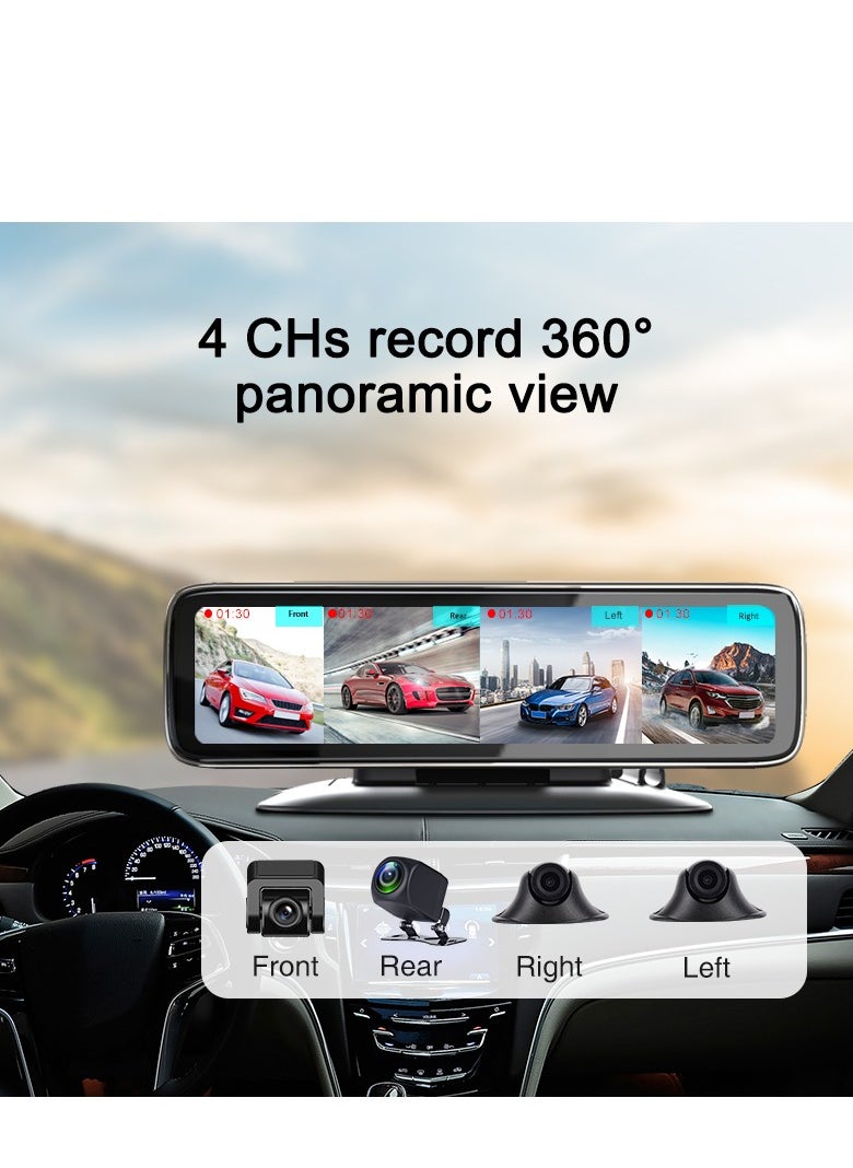 Furtey - 12 in IPS Display Touch Screen Tachograph , Dash Camera , All around  Camera Driving Recorder , 360°Wide Angle Support Night-Vision, Loop Recording ,Reverse monitoring , Time-mark Motion Detection etc - Image 1