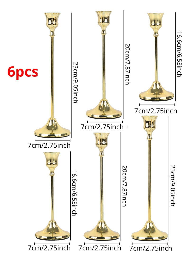 Set of 6 Gold Metal Taper Candle Holders, Candlestick Holders, Vintage Modern Decorative Centerpiece Candlestick Holders for Table Mantel Wedding Ramadan Housewarming Gift - Image 3