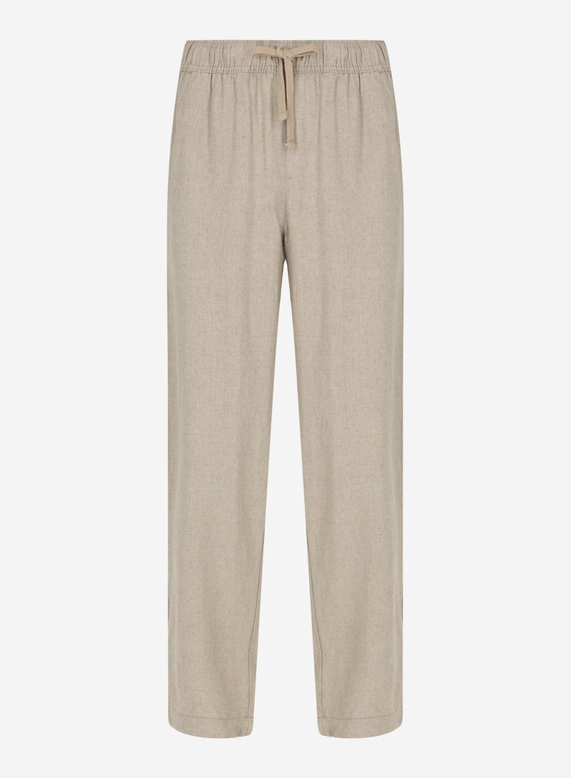Outventure Women's Beige Trousers – Linen-Viscose Blend, Loose Fit, Soft & Breathable, 2 Pockets, Perfect for Travel, Beaches, and Outdoor Adventure - Image 1