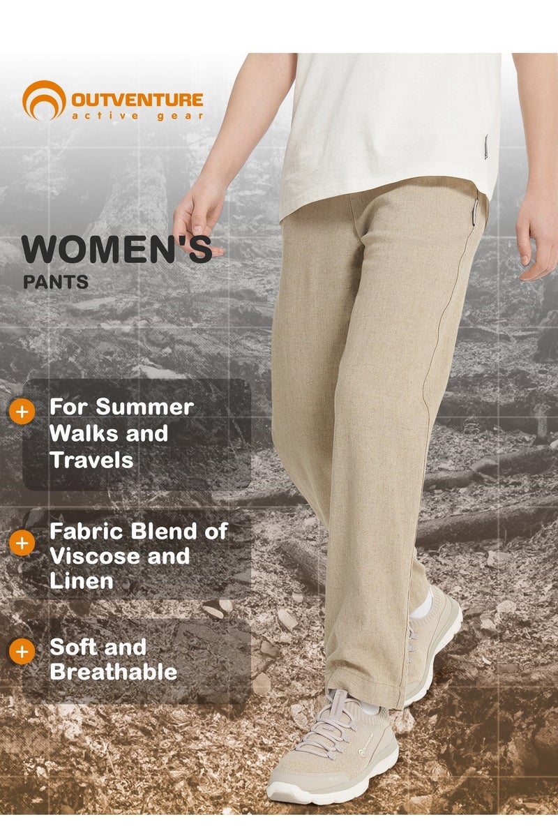 Outventure Women's Beige Trousers – Linen-Viscose Blend, Loose Fit, Soft & Breathable, 2 Pockets, Perfect for Travel, Beaches, and Outdoor Adventure - Image 2