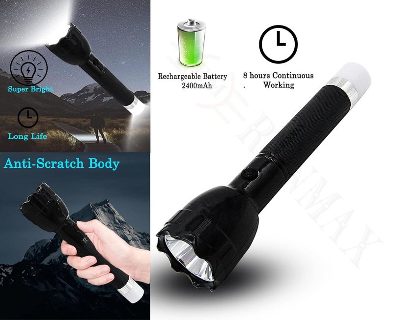 RENMAX Plastic LED Torch Flashlight Tail Light Rechargeable Water Resistant Tracking Black 1Pc Tripple Mode Pocket Friendly 300 Lumens - Image 2