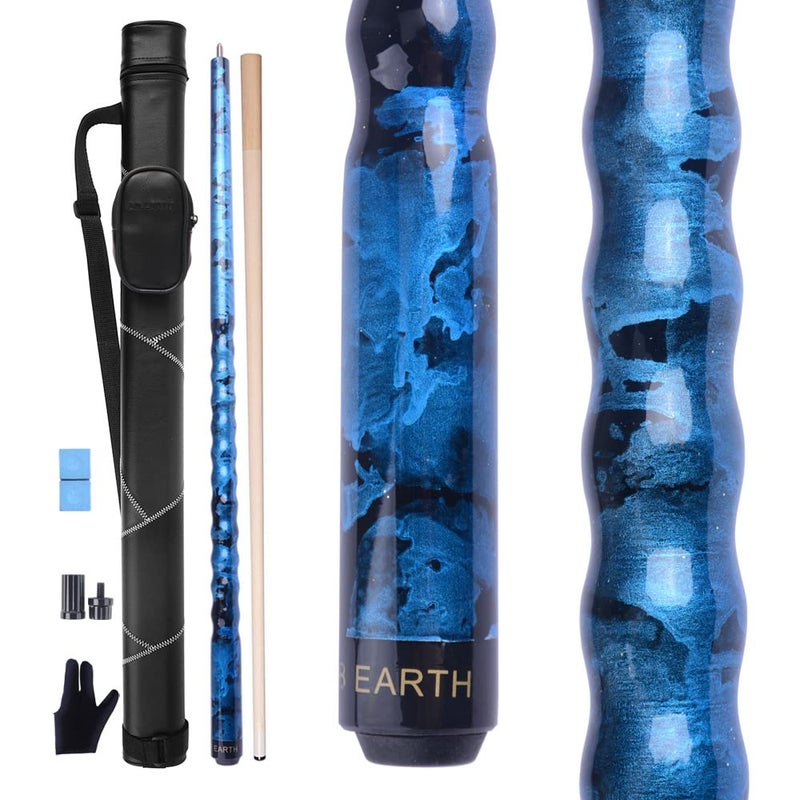 AB Earth Ergonomic Design 13mm Tip 58 Maple Pool Cue Stick Kit with Hard Case Blue 19oz