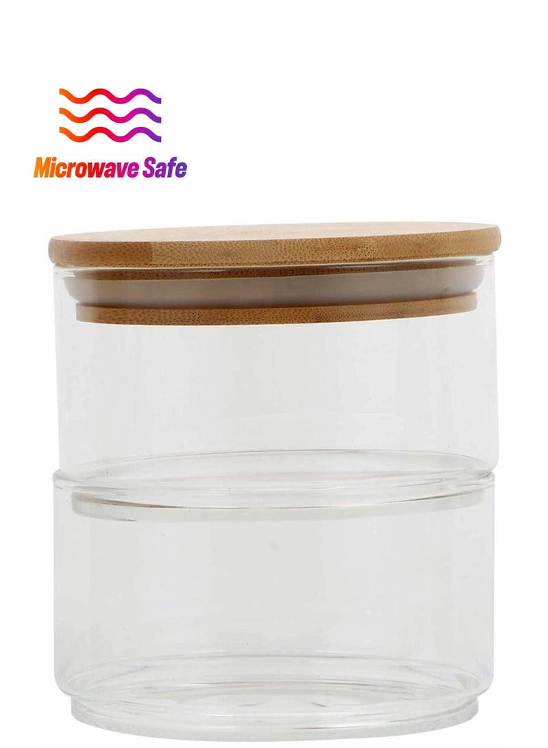 Excefore Airtight Glass Storage Jars With Lids 2-tier Stackable Food Canisters Containers Salad Fruit Cooking Bowl For Home Kitchen, Nut, Pasta Powder, Spice, Tea, Coffee Beans, Candy - Image 1