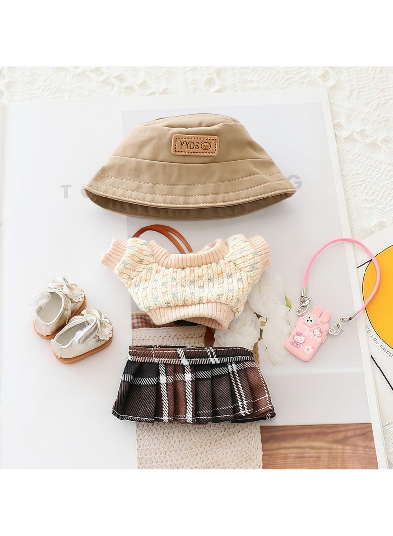 New 17cm Doll Clothes Set (No Doll), 5 Pieces Dress Outfit Set for 6.7inch Doll Suit, Fashion Chic Hat & Clothes Accessories for 1st/2nd/3rd Gen Doll Play & Display Brown - Image 1