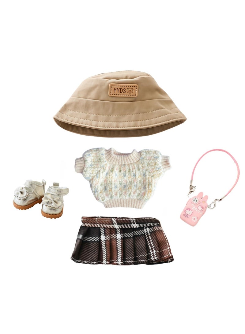 New 17cm Doll Clothes Set (No Doll), 5 Pieces Dress Outfit Set for 6.7inch Doll Suit, Fashion Chic Hat & Clothes Accessories for 1st/2nd/3rd Gen Doll Play & Display Brown - Image 2