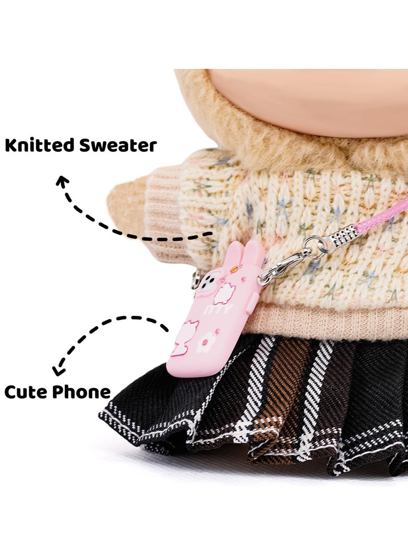 New 17cm Doll Clothes Set (No Doll), 5 Pieces Dress Outfit Set for 6.7inch Doll Suit, Fashion Chic Hat & Clothes Accessories for 1st/2nd/3rd Gen Doll Play & Display Brown - Image 3