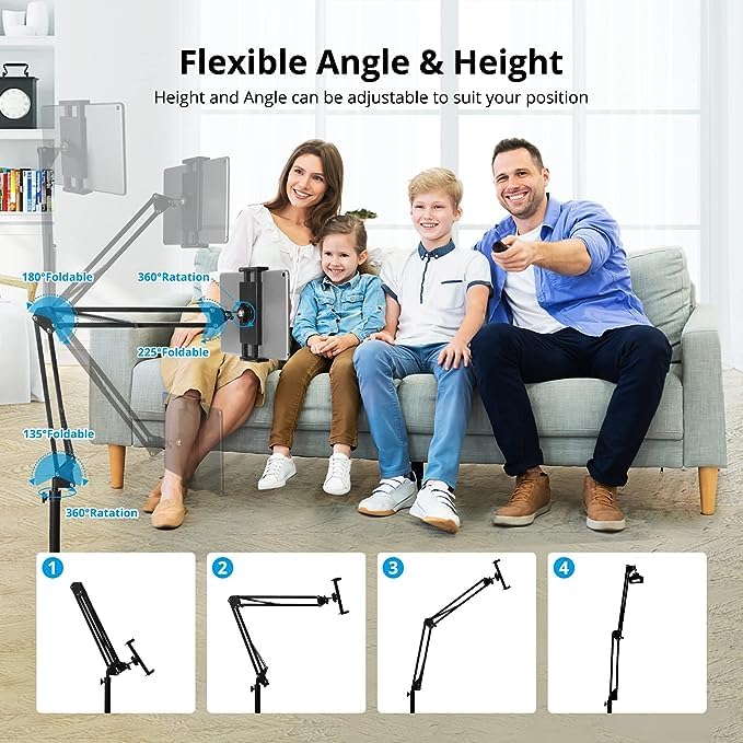 HOLD UP Tablet Floor Stand, Adjustable Height Free Angle Extension Scissor Arm, Holder Fits 4.7-12.9 inch iPad Pro Air iPhone Tablet/Phones - Image 3