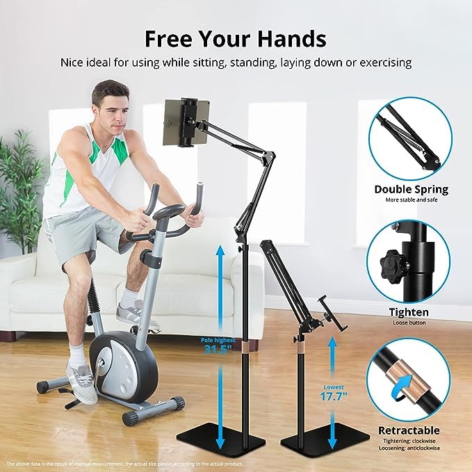 HOLD UP Tablet Floor Stand, Adjustable Height Free Angle Extension Scissor Arm, Holder Fits 4.7-12.9 inch iPad Pro Air iPhone Tablet/Phones - Image 2