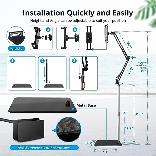 HOLD UP Tablet Floor Stand, Adjustable Height Free Angle Extension Scissor Arm, Holder Fits 4.7-12.9 inch iPad Pro Air iPhone Tablet/Phones - Image 5
