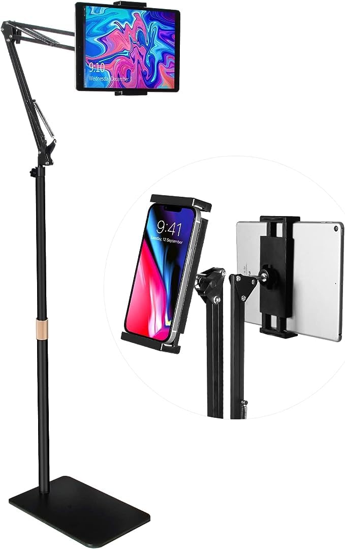 HOLD UP Tablet Floor Stand, Adjustable Height Free Angle Extension Scissor Arm, Holder Fits 4.7-12.9 inch iPad Pro Air iPhone Tablet/Phones - Image 1