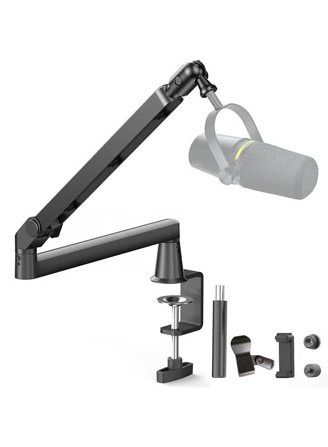 XiuWoo Microphone Boom Arm, Low Profile Mic Arm with 360° Rotation, Cable Management, Extended Riser, Mic Clip, Microphone Stand for Blue Yeti HyperX Quad Cast Shure Eligo, with Accessories - Image 1