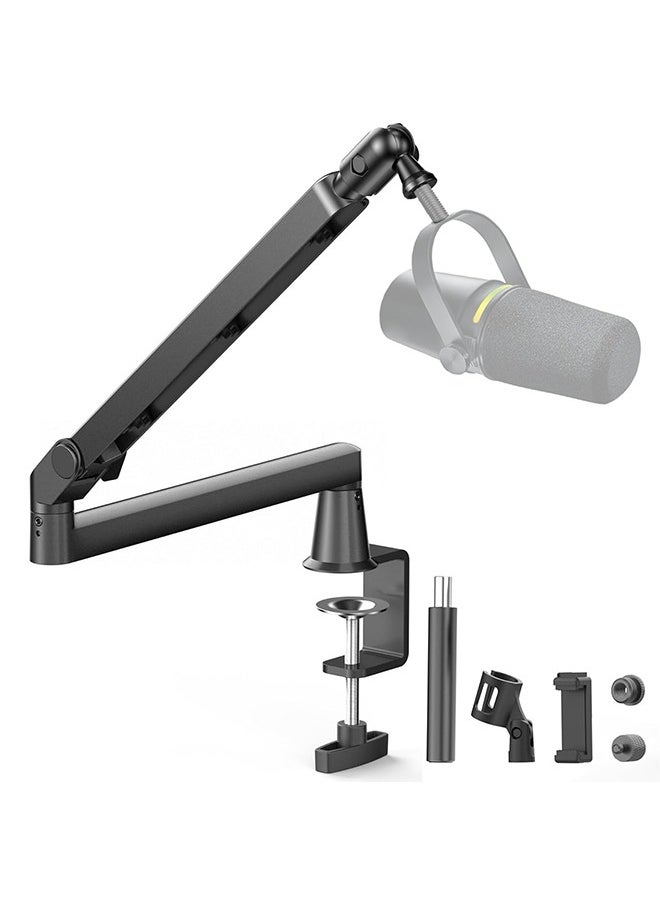 XiuWoo Microphone Boom Arm, Low Profile Mic Arm with 360° Rotation, Cable Management, Extended Riser, Mic Clip, Microphone Stand for Blue Yeti HyperX Quad Cast Shure Eligo, with Accessories  - Image 1