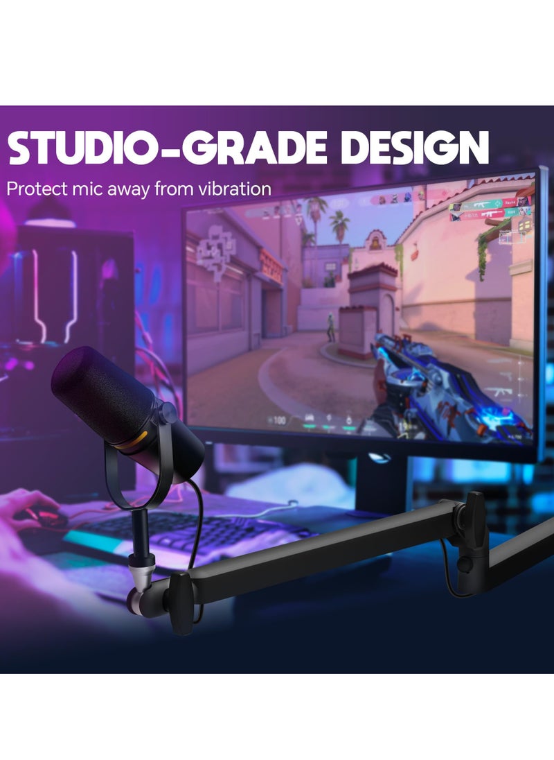 XiuWoo Microphone Boom Arm, Low Profile Mic Arm with 360° Rotation, Cable Management, Extended Riser, Mic Clip, Microphone Stand for Blue Yeti HyperX Quad Cast Shure Eligo, with Accessories  - Image 2