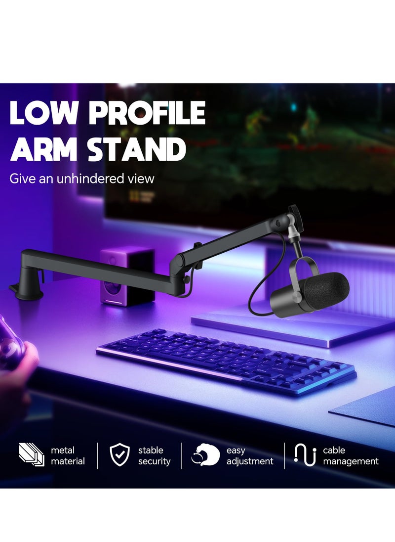 XiuWoo Microphone Boom Arm, Low Profile Mic Arm with 360° Rotation, Cable Management, Extended Riser, Mic Clip, Microphone Stand for Blue Yeti HyperX Quad Cast Shure Eligo, with Accessories  - Image 4