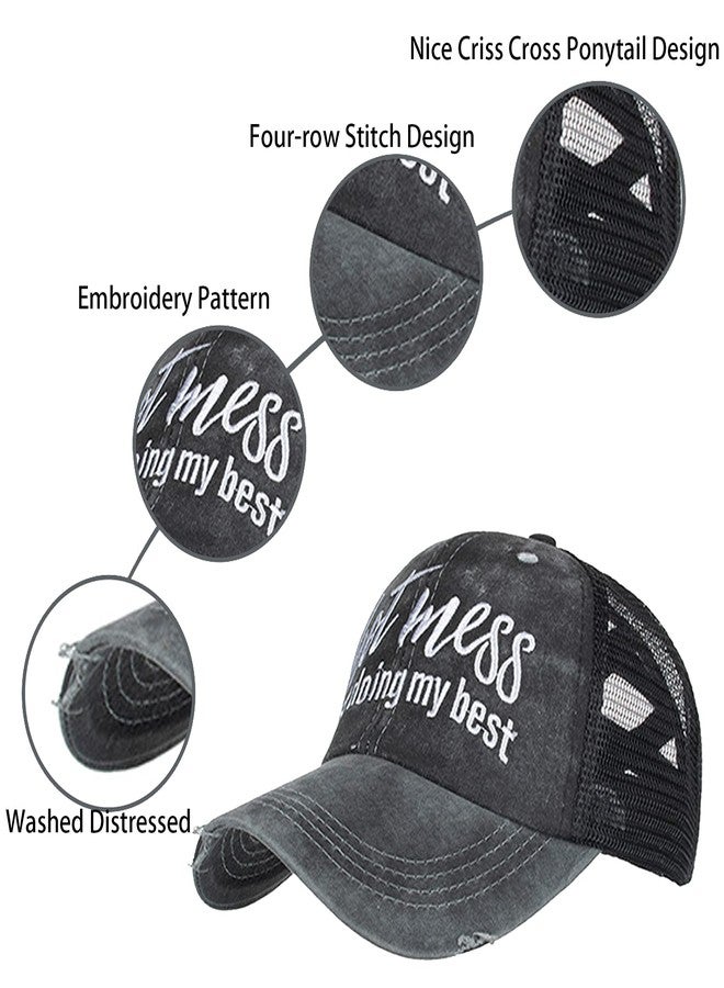 FOHEEL Criss Cross Ponytail Hat Baseball Caps for Women Mesh Back Distressed Messy Trucker Hat Pony Embroidery Hiking Golf Running Hats - Image 5