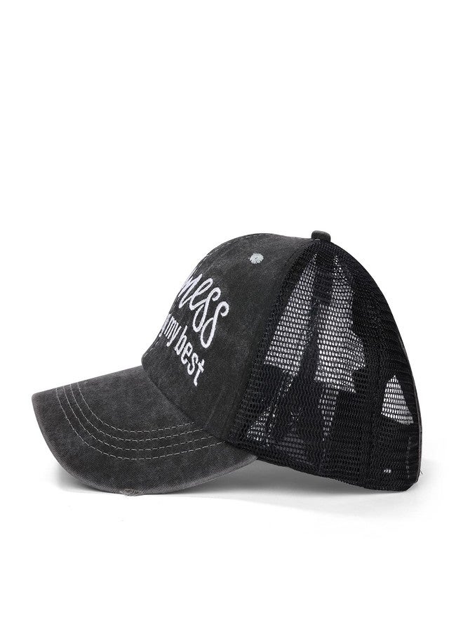 FOHEEL Criss Cross Ponytail Hat Baseball Caps for Women Mesh Back Distressed Messy Trucker Hat Pony Embroidery Hiking Golf Running Hats - Image 4