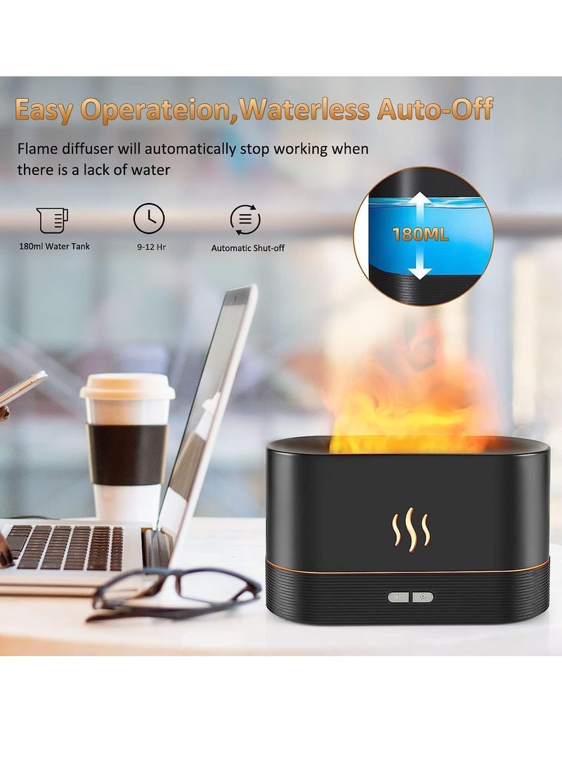 Flame Diffuser Humidifier-Auto Off 180ml Essential Oil Diffuser-2 Modes Brightness Aroma Humidifier with Fire Flame Effect for Home,Office,Spa,Gym(Black)